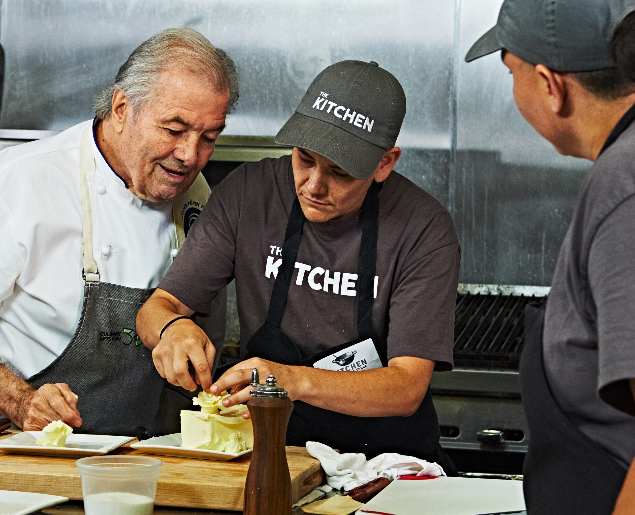 Jacques Pépin teaching at a community kitchen