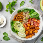 Grain bowl with roasted chickpeas and other vegetables (photo credit: Anna Shepulova)