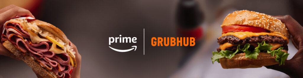 Grubhub and Amazon Prime parternship promo banner