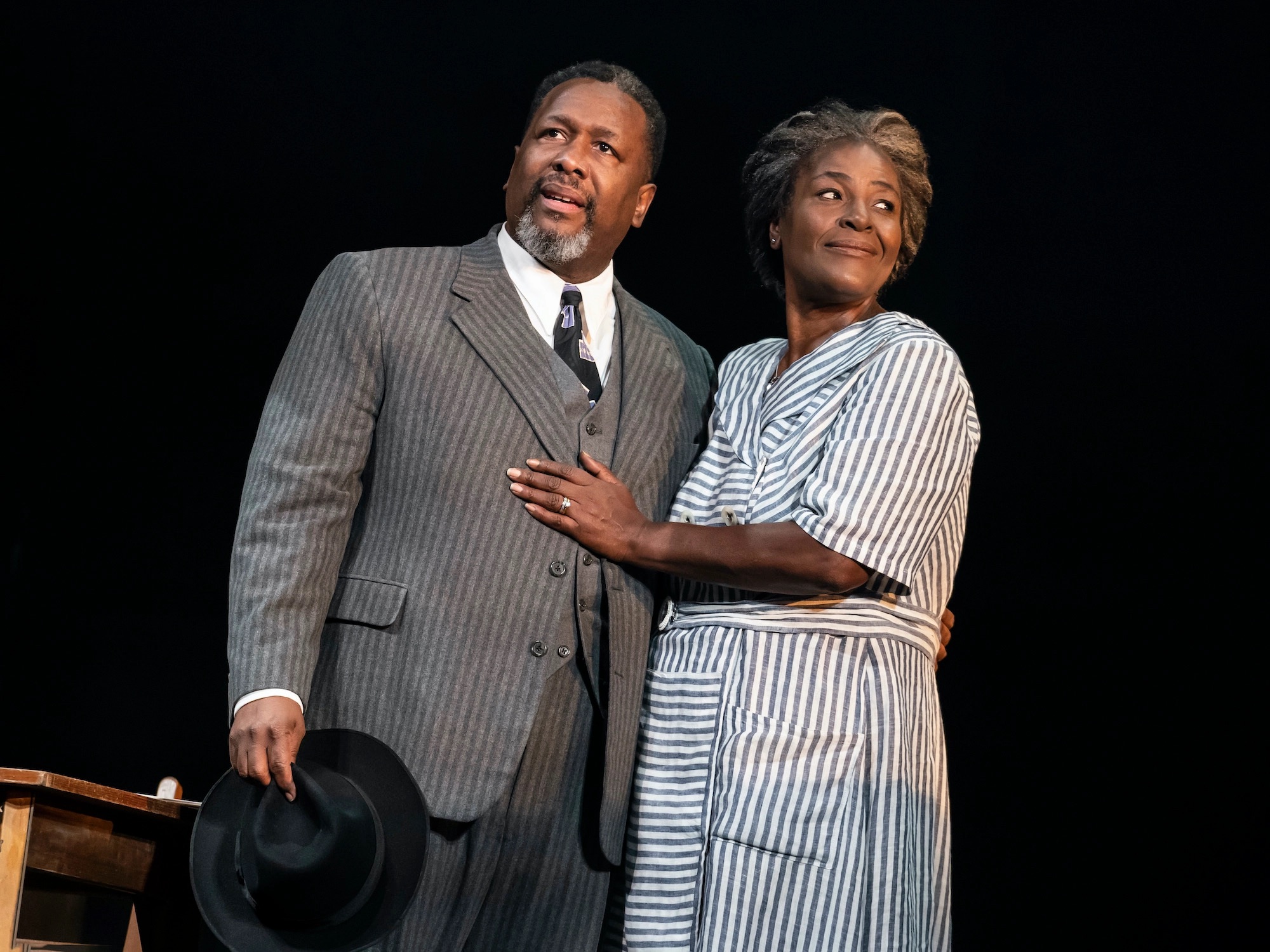 Wendell Pierce as Willy Loman in Death of a salesman. Image courtesy of salesmanonbroadway.com