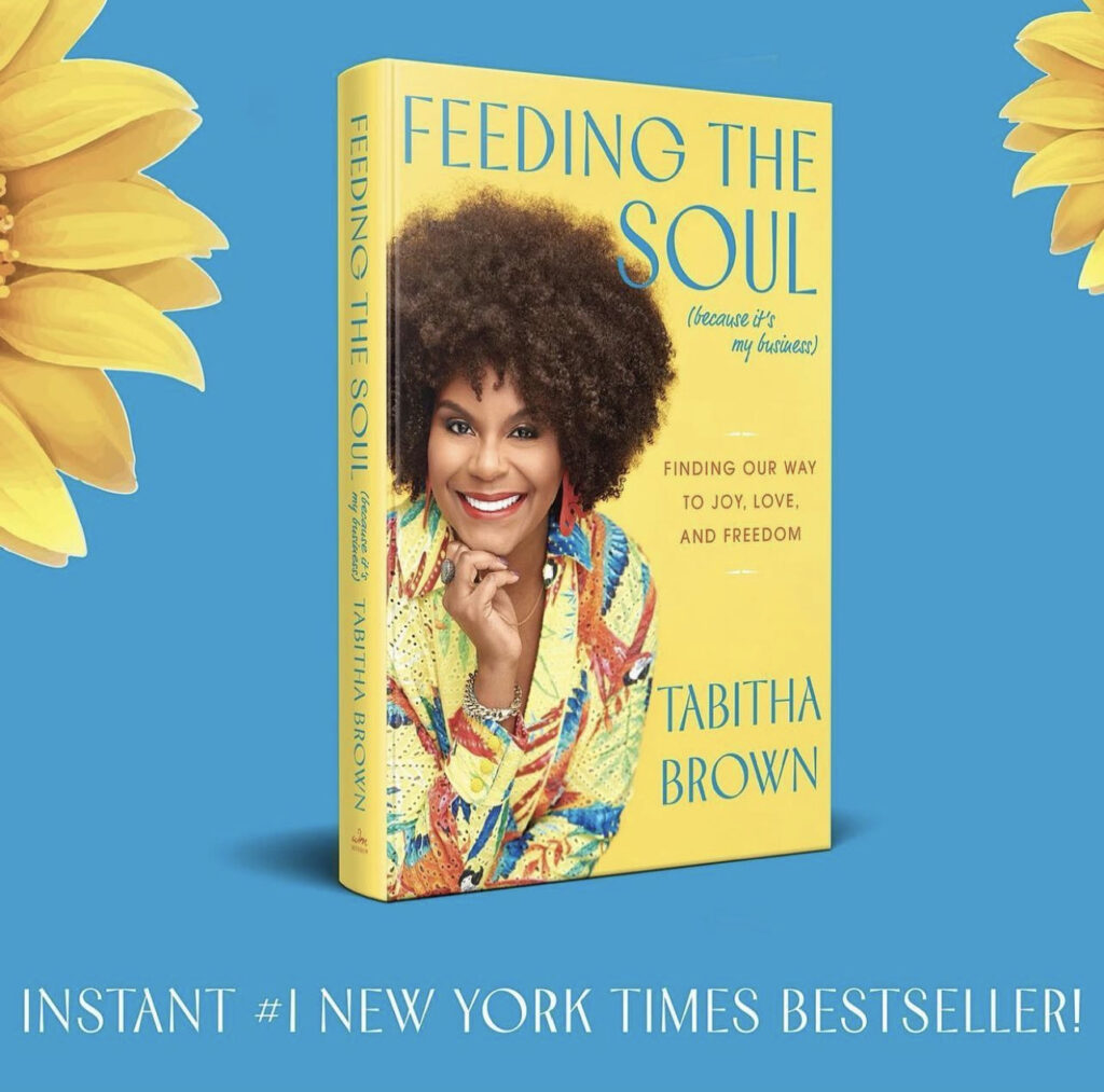 Tabatha Brown's book entitled Feeding The Soul. Image via Tabitha Browns Instagram account