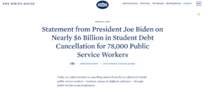 White House statement announcing President Joe Biden's student loan forgiveness plan.