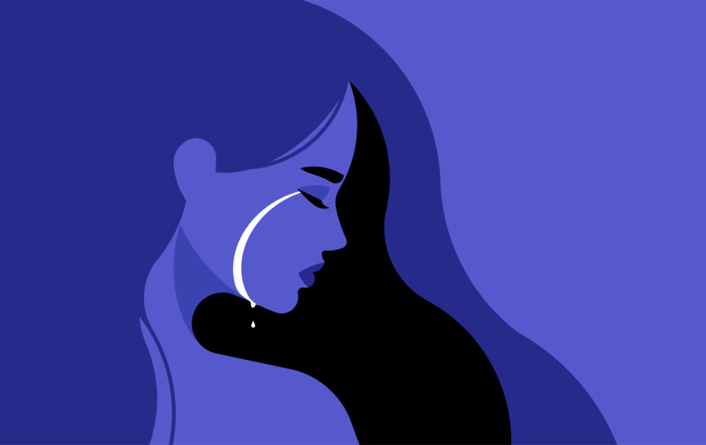 Illustration of a woman crying as part of story on signs you need to get over an ex (Credit: AtlasbyAtlas Studio via Shutterstock)