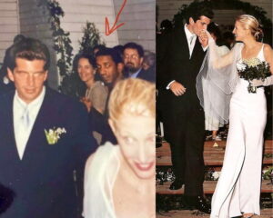John F. Kennedy Jr. and Carolyn Bessette Kennedy during their wedding day as part of a story on Black men influencing his style. (Credit: Collage by InClub Magazine, photo courtesy Reddit)