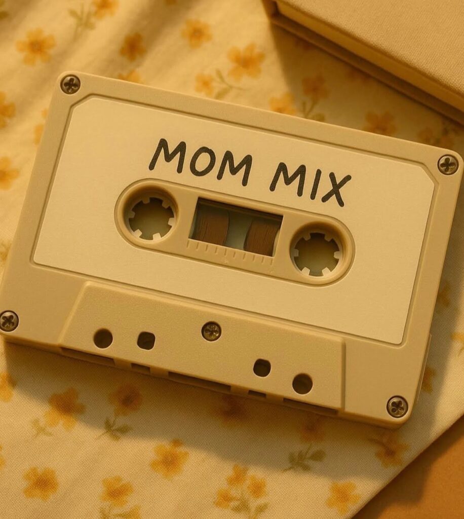 A "Mom mix" cassette tape for a story on 22 songs to use for a Mother's Day reel. (Credit: @Goldie on Pinterest)