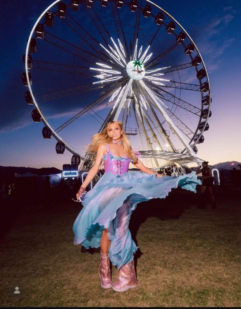 Paris Hilton at Coachella as part of a roundup of 2026 Coachella fits and where to find them. (Credit: @ParisHilton on Instagram)