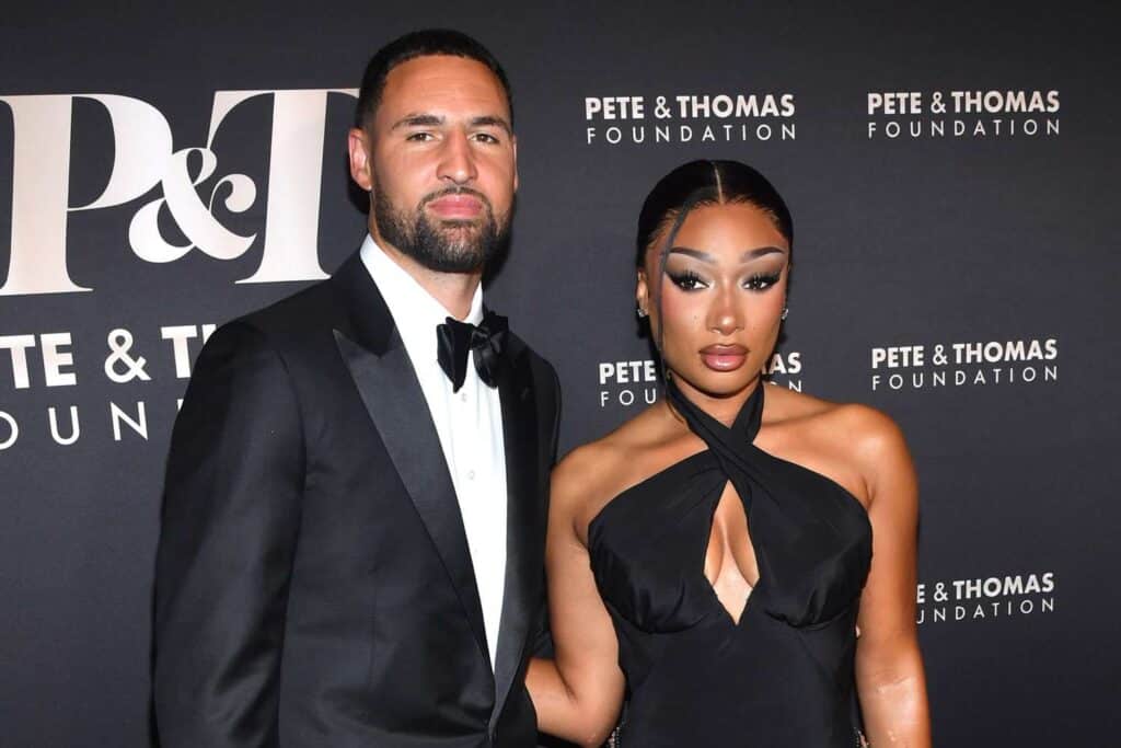 A photo of the former couple Klay Thompson and Megan Thee Stallion for a story on whether their breakup changes our view on hard launch relationships. (Credit: Stephen Lovekin / Shutterstock)